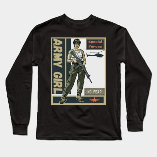 Black Anime Army Girl Long Sleeve T-Shirt